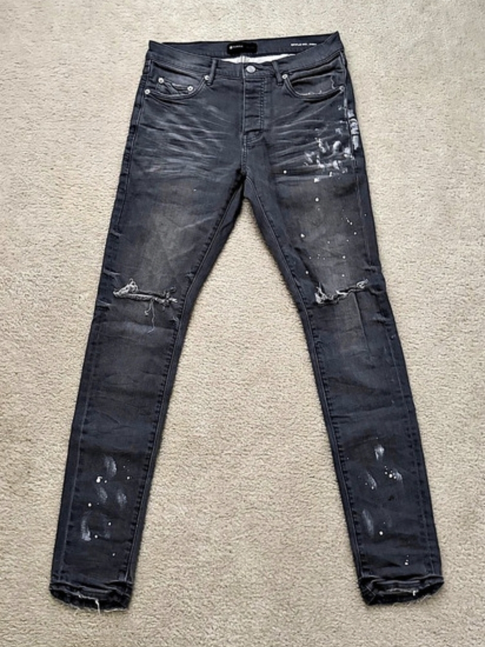 Purple Brand P001 Grey Paint Distress Skinny Jeans Black